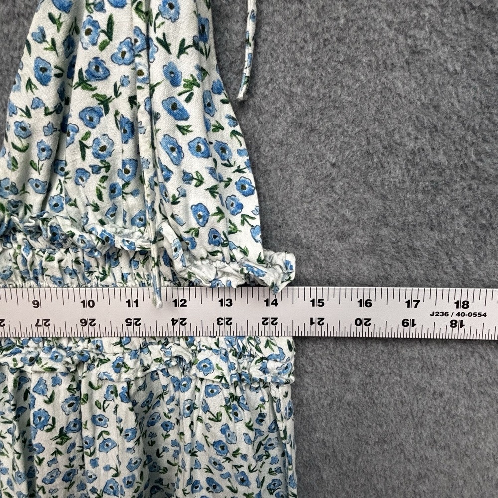 Zara Ditsy Floral Babydoll Dress S Blue Linen Blend Smocked Mini Cottage Picnic‎ - Picture 5 of 11